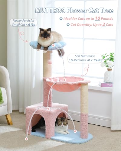 Flower Cat Tree with Large Metal Frame Hammock (35" Upgraded Flower Cat Tree / Blue)