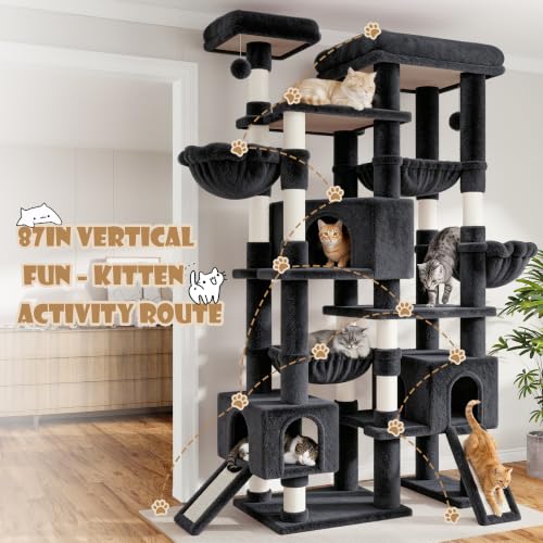 87 in Multi Level Tall Cat Tree Tower for Large Cats (Dark Grey)