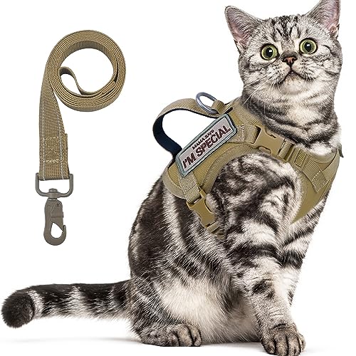 Tactical Cat Harness for Walking Escape Proof (Medium / Khaki)