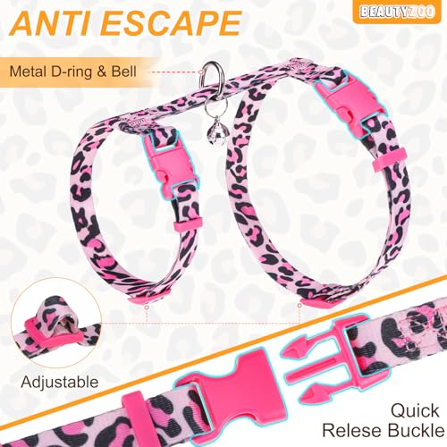 Cat Harness and Leash Set (Medium(Chest: 14"-22") / Leopard Pink)