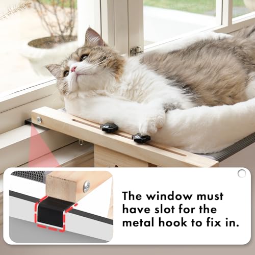 Wooden Cat Windowsill Perch with Zipper Cushion Bed (White / 22''L X 15''W)