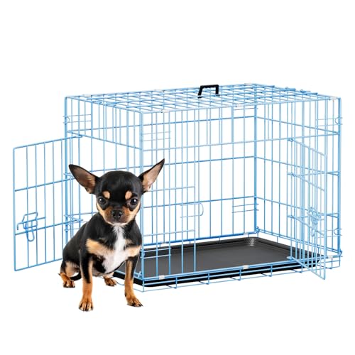 24" Foldable Metal Dog Crate (Blue)