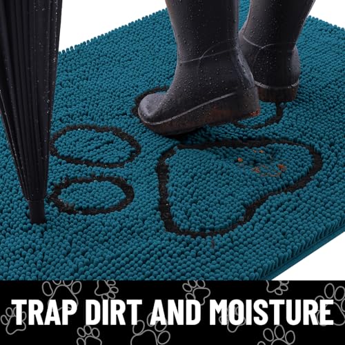 Dog Door Mat for Muddy Paws (48"X30" / Atlantic Blue and Black)