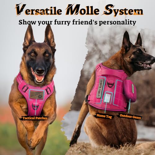 Tactical Dog Harness for Small Dogs (S(Chest:16.1"-31.5",Neck:15.4"-21.6",Back:7.1") / Rose Red)