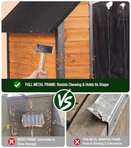 Heated Dog House Outdoor with Iron Frame and Rotating Bowls