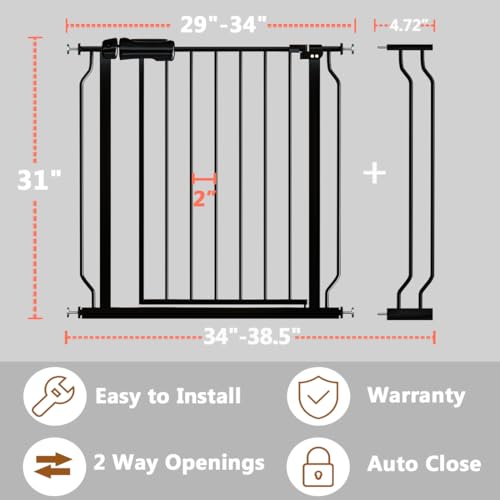 34 38.5 Inch Extra Wide Walk Thru Baby Gate for Stairs Doorways (Gate: 34-38.5 Inch)