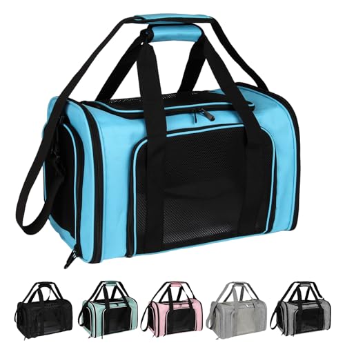 Dog Cat Carrier Pet Carriers for Small Medium Large Cats Dogs Carrier Soft Sided Small Puppy Dog Carrier Portable Foldable Airline Approved Dog Cat Travel Carrier Blue Medium (18.0"L x 11.5"W x 11.5"H / Blue)