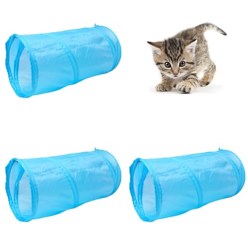 Cat Tunnel for Indoor Small Cats Kittens Rabbits (20 Inch (Pack of 3) / Sky Blue)