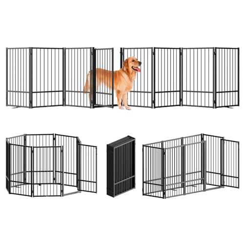 Full Metal Freestanding Dog Gate with Door (【8 Panels】160"W*36H" / Black)