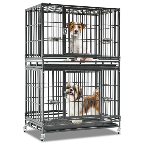 37 Inch Two Tiers Stackable Dog Crates for Medium Dogs (37.0"L x 22.5"W x 55.5"H)