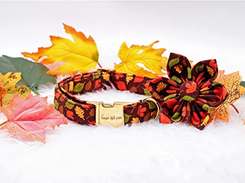 Fall Dog Collar with Bow (S / mapleleaf flower)