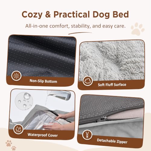 Waterproof Orthopedic Dog Beds for Large Sized Dog (36.0"L x 27.0"W x 8.0"Th / Grey White)