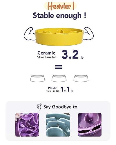 Slow Feeder Dog Bowls Ceramic (Star Yellow / M-1.5 Cups)
