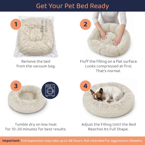 Calming Donut Dog Bed for Small Dogs (Cream White / Small (23"L x 23"W x 8"Th))