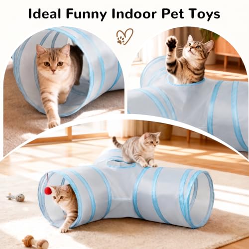 Cat Tunnel, 3-Way Collapsible Toy for Indoor Cats, Grey & Blue (Light Grey&Blue / Small)