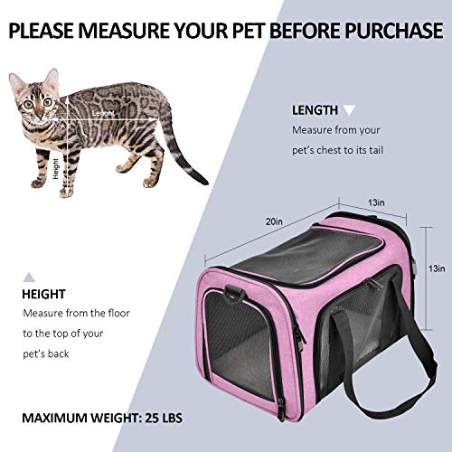 Large Cat Carriers Dog Carrier Pet Carrier for Large Cats Dogs Puppies up to 25Lbs (20.0"L x 13.0"W x 13.0"H / Pink)