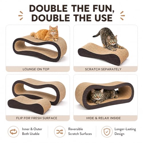 2 in 1 Large Cardboard Cat Scratcher Lounger (2 IN 1 L-Brown)
