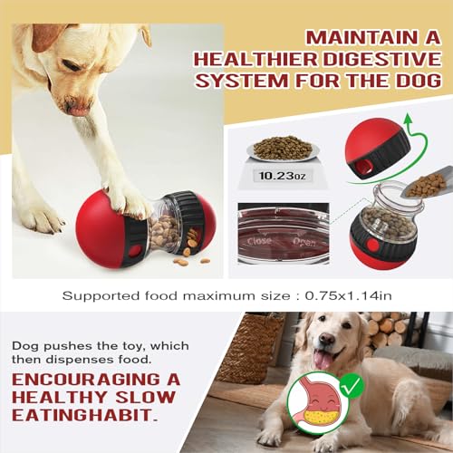 Dog Food Dispensing Puzzle Toy Adjustable Treat Dispenser Slow Feeder Pet Interactive Chase Toy Dog Enrichment Ball for Medium Large Dogs to Keep Them Busy (Red - Single - XL)
