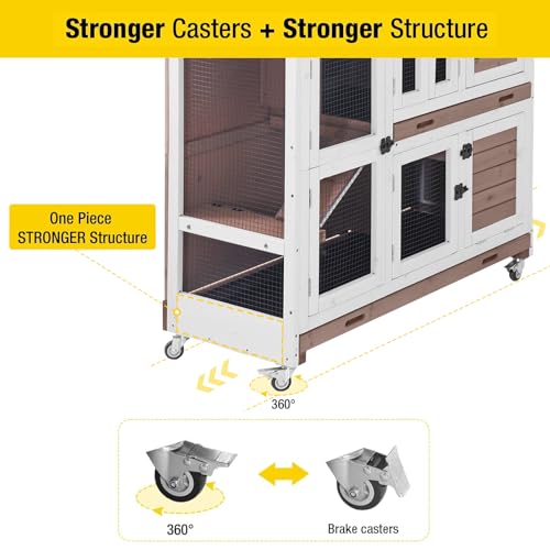Rabbit Hutch Indoor Bunny Cage with Wheels Outdoor Rabbit Cage Two Story Guinea Pig Cage with No Leak Tray 47 inch