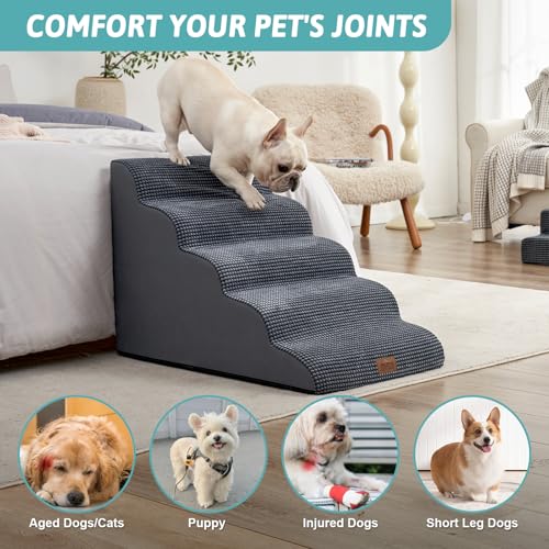 Wide Dog Stair for Small Dog 22.6" H (Charcoal Grey / Wide:17.7"x33"x22.6")