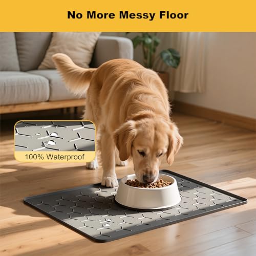 Silicone Dog Cat Food Bowl Mat (M-24''X16'' / Dark Gray)