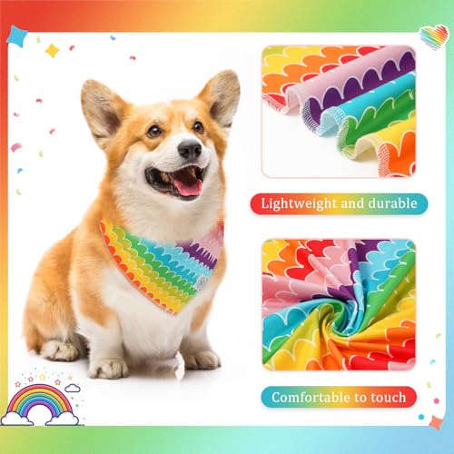 Rainbow Dog Bandanas & Matching Scrunchie Set Girl Cute Pride Dog Scarf Bibs Pet Bandana with Bow Tie for Medium Large Dogs Owner Mom Summer (rainbow-02 / Large-set of 1)