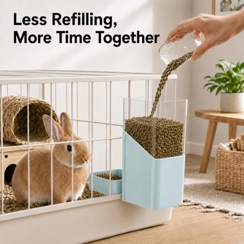 41 oz Hanging Gravity Feeder for Small Animal Cages Rabbit & Guinea Pig (Light Blue)