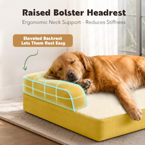 XXL Orthopedic Waterproof Dog Bed with Bolster for Extra Large Dogs (45.0"L x 35.0"W x 8.0"Th / Ginger)