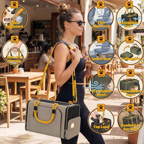 Expandable Pet Carrier for Small Cats & Dogs (18.0"L x 11.0"W x 11.0"H / Khaki Plaid)