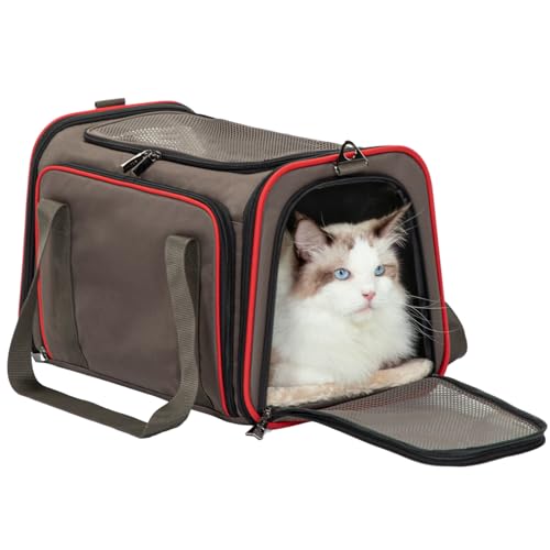 Expandable Cat Carrier Dog Carriers (19.0"L x 12.0"W x 12.0"H / Gray brown)