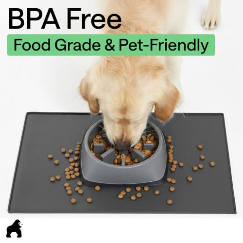 Dog Food Mat 100% Waterproof Silicone (Charcoal / 26"l X 17"w)