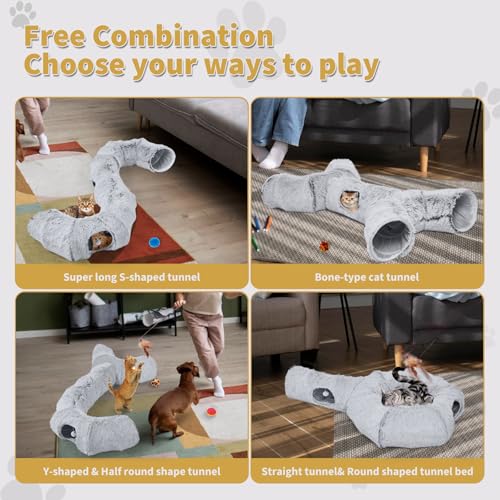 Cat Tunnels Bed with 1 Straight Tunnel and 20 Pet Toys (Cat Tunnel+Additional Straight Tunnel)