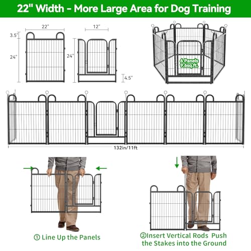 Puppy Playpen 6 Panels Small Dog Fence Outdoor Indoor Use 24" Height (22"W x 24"H)