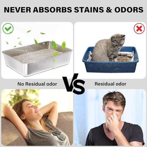 Stainless Steel Litter Box (Medium:17.7"x13.7"x6")