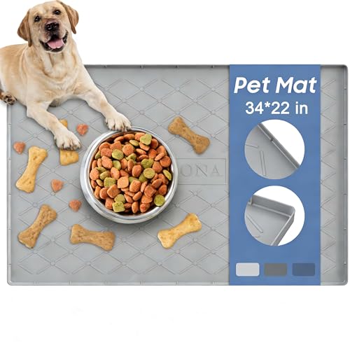 Pet Food Mat 34 x 22 in (Beige / 34"L x 22"W)