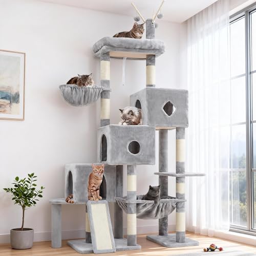 Cat Tree Tower with 3 Condos (74.8 inches / Light Gray)