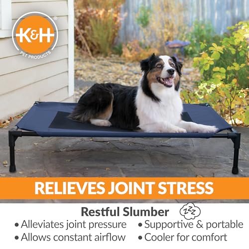 K&H Outdoor Elevated Dog Bed (Blue/Black Mesh / Large 42"L x 30"W)