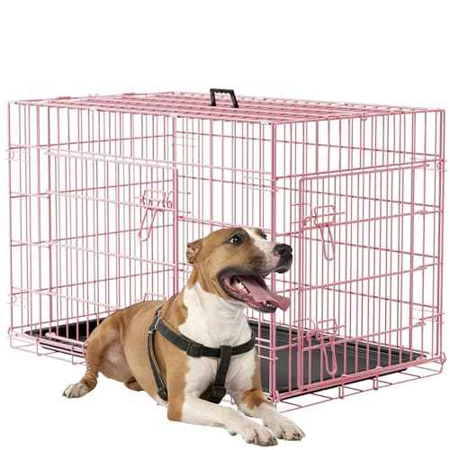 36" Foldable Metal Dog Crate (Pink)