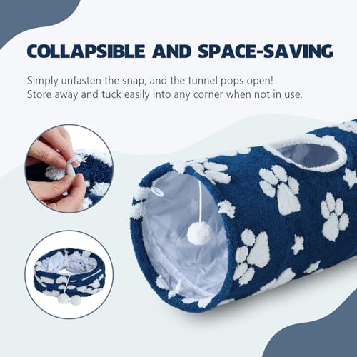 Straight Cat Tunnel for Indoor Cats 47"x12" (Blue Paw / Straight)