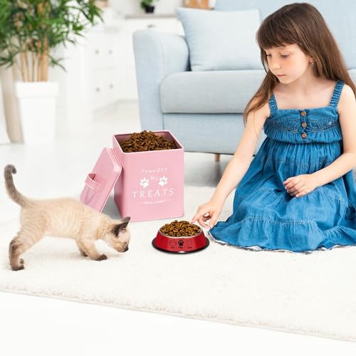 Farmhouse Cat Food and Treats Containers + Feed Scoop + Pet Food Bowl (Pink)