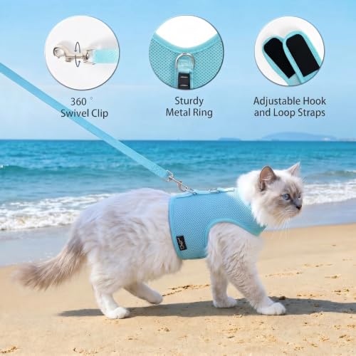 Cat Harness and Leash Set for Walking Escape Proof (Turquoise / L 8-12 lbs)