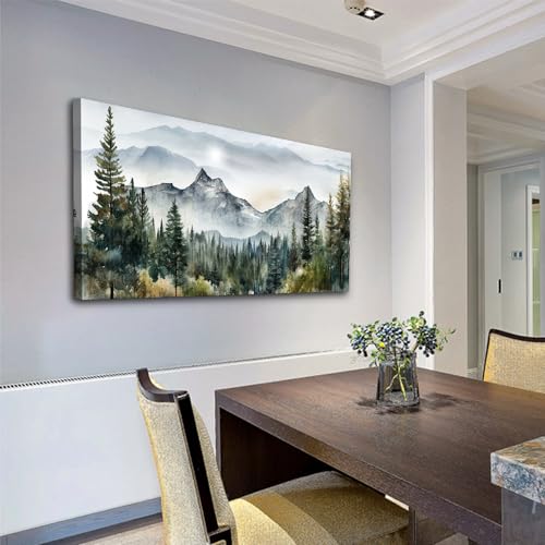 Wall Decorations For Living Room Canvas Wall Art For Bedroom Large Size Office Wall Decor Abstract Mountain Scenery Paintings Pictures Artworks Ready To Hang Home Decoration 20X40 (40"L x 20"W / Forest Painting Artwork)