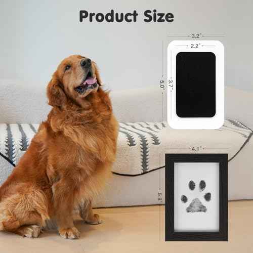 Inkless Paw Print Kit for Dogs (Black Pad,Black Wood Frame / 2-Pack,Medium)