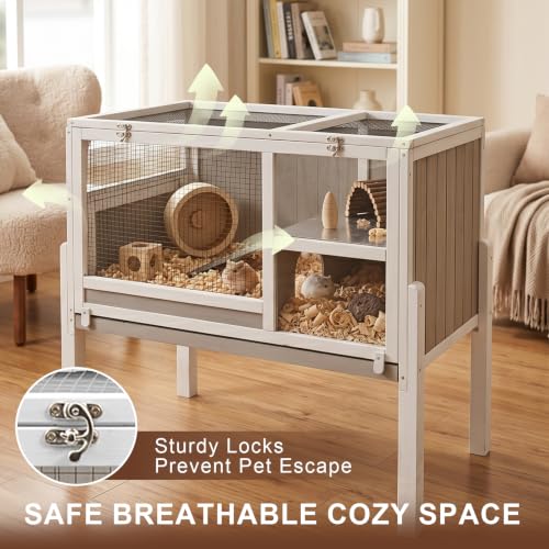 Large Wooden Guinea Pig Cage with 4 Detachable Stand Legs and Habitat