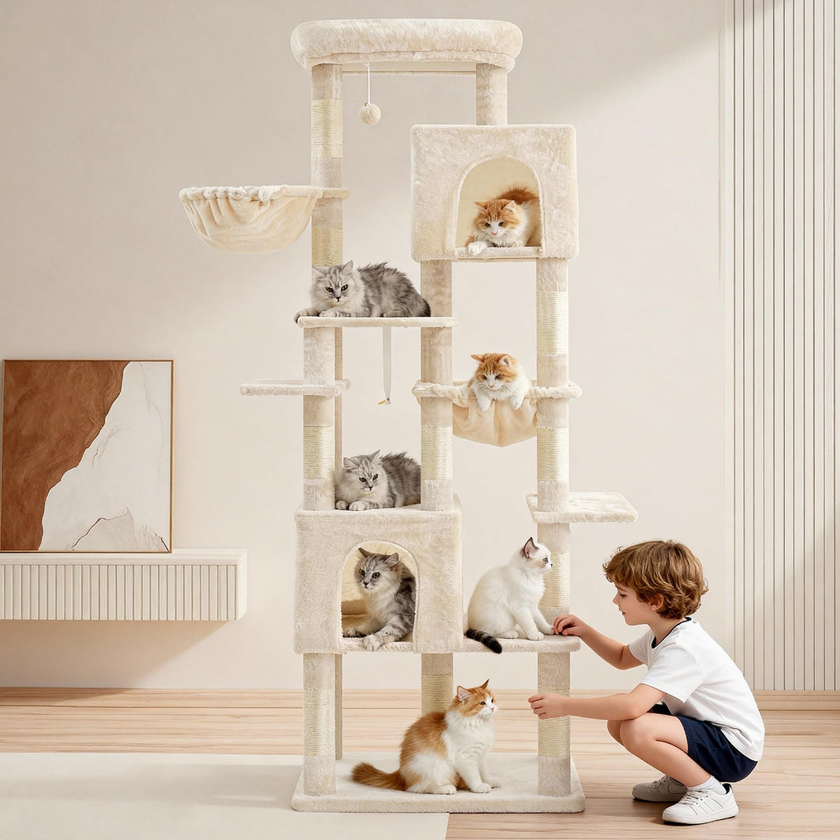 Cat Tree, 76-Inch Tall Heavy Duty Cat Tower for Big Cats HCT039M (Beige / 76.8 inch)