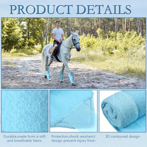Set of 4 Horse No Bow Bandage 3D Contoured Standing Wrap Bandages Stable Nylon Horse Leg Wraps for Helping Prevent Horse from Tendon Damage and Keep Horses Clean and Safe (Light Blue)