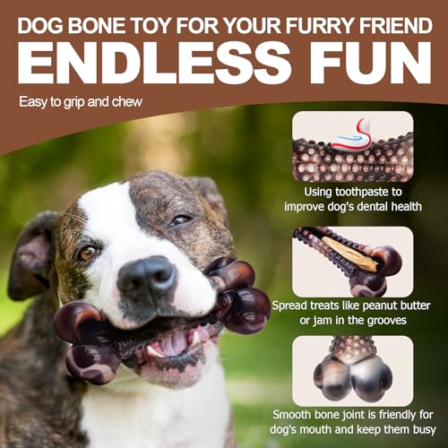 Dog Chew Toys for Aggressive Chewers (2 Bacon & 1 Beef)