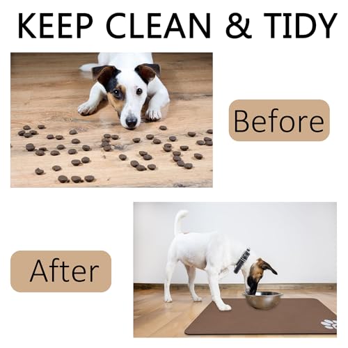 Pet Cat Food Mats (Dark Gray & Footprints Logo / 24"L x 16.9"W)