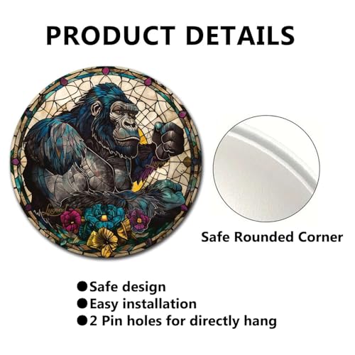 Metal Sign Tin Sign Circular Stained Glass Gorilla Wall Art for Club 12×12 Inches (12×12 Inches / Gorilla-1)