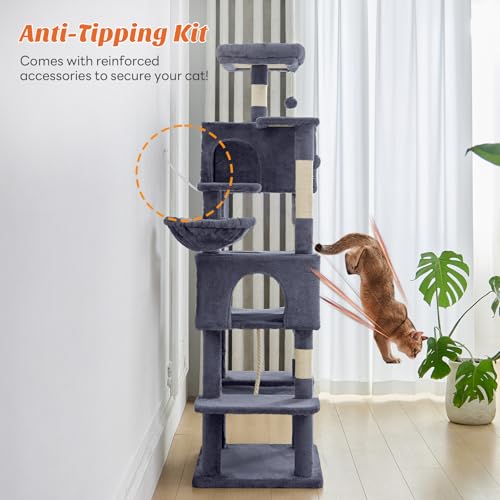 Large 66 Inch Cat Tree Tower with Scratching Post (Dark Grey / 67"x23"x19")